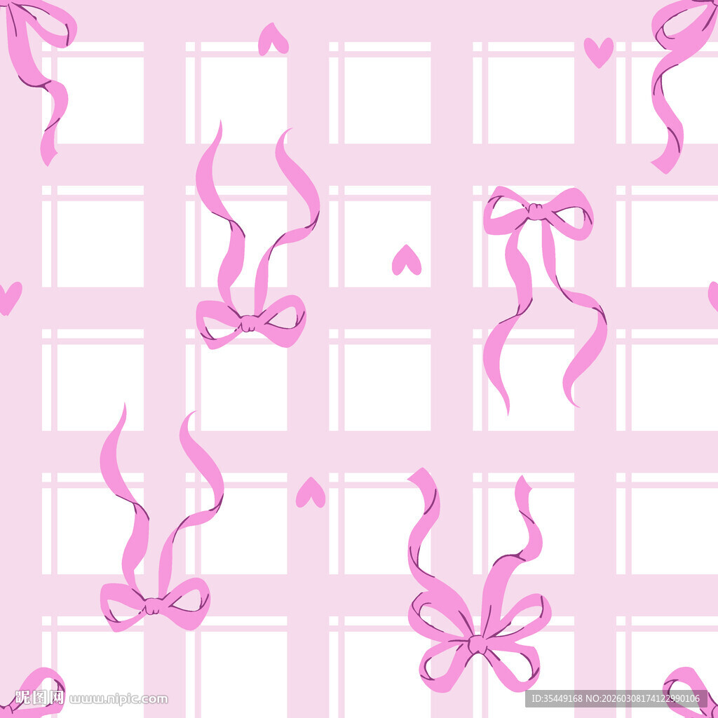 粉色蝴蝶结方格背景图案