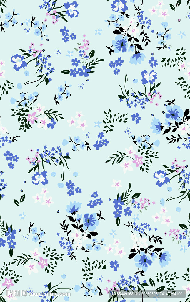 清新蓝白花卉图案背景