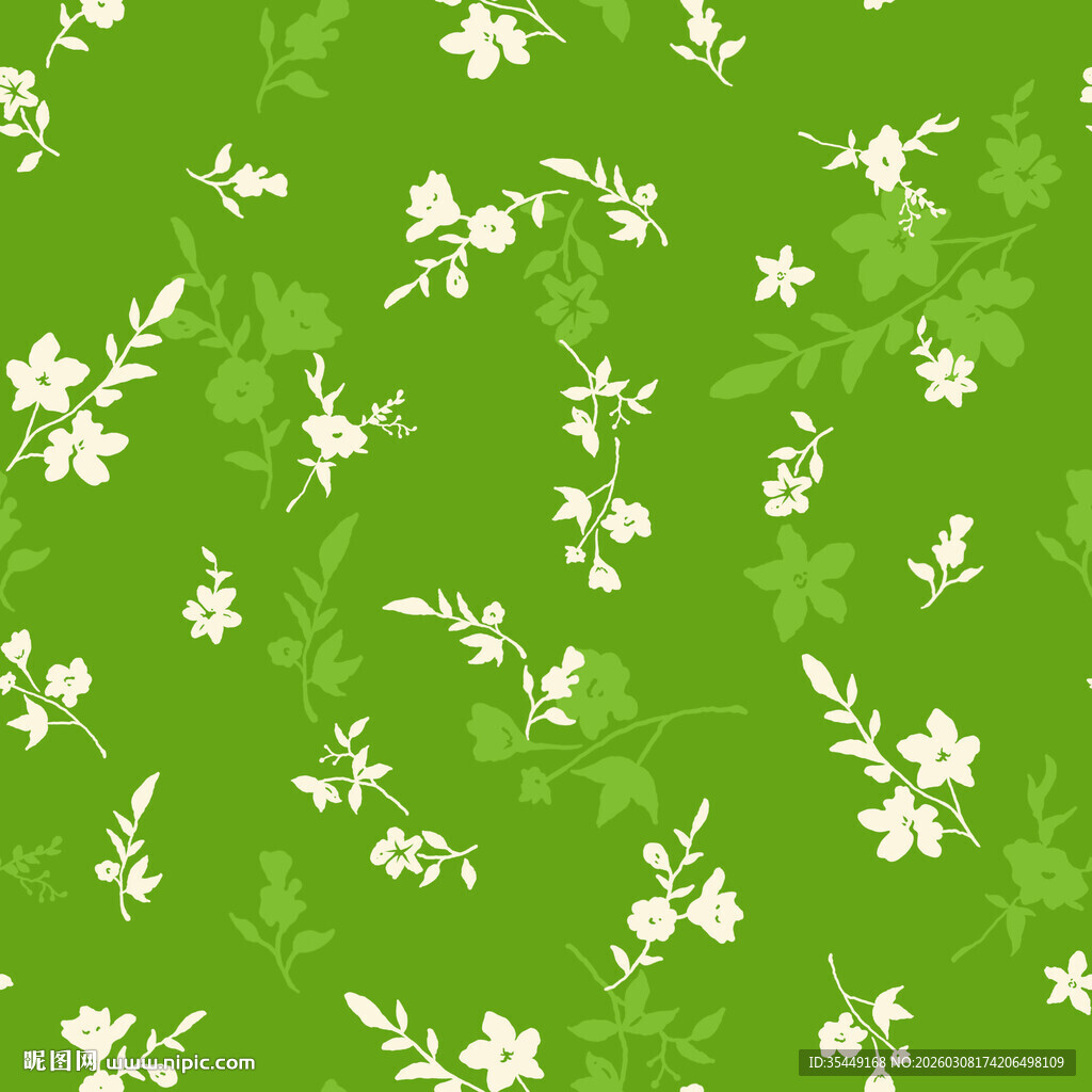 绿色底白色小花图案背景