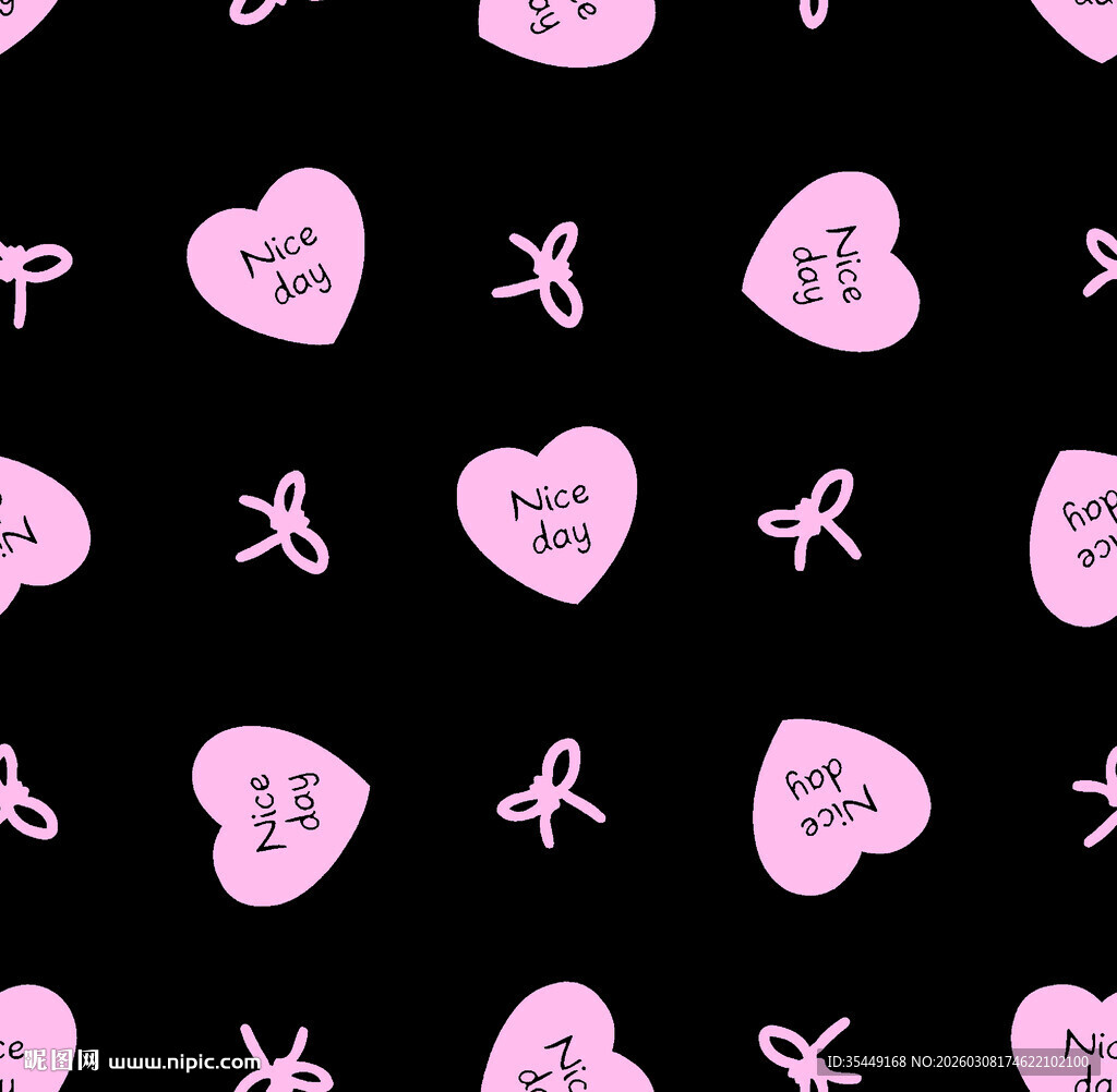 粉色爱心蝴蝶结黑色背景图