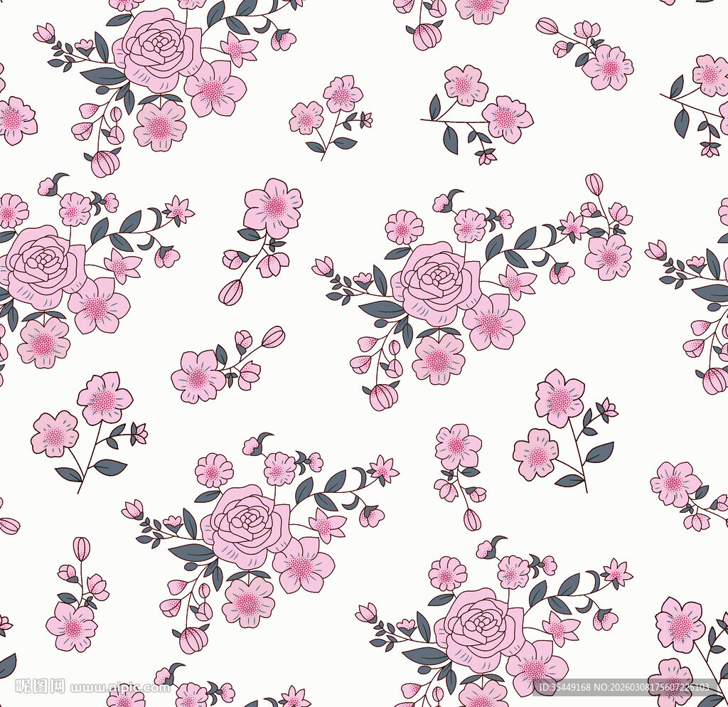 粉色花卉无缝图案背景