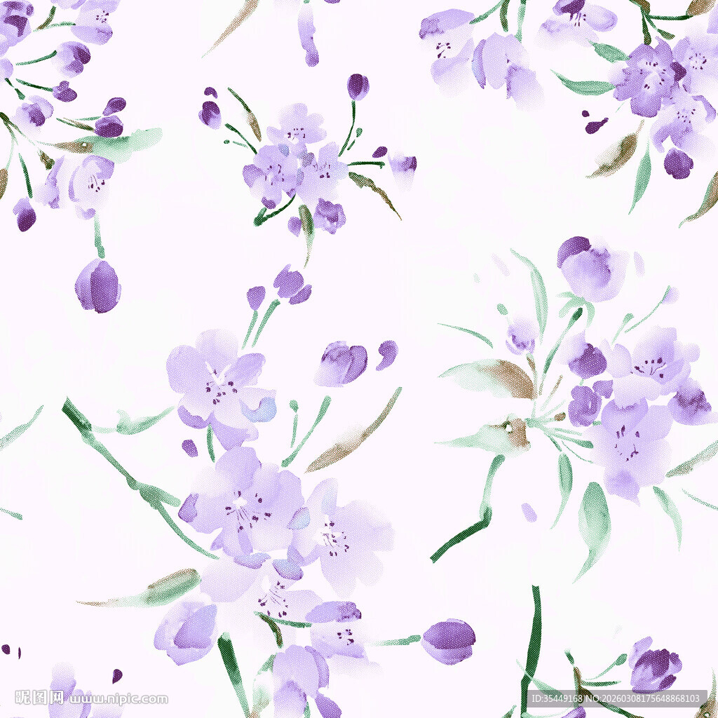 淡紫色花卉图案水彩画