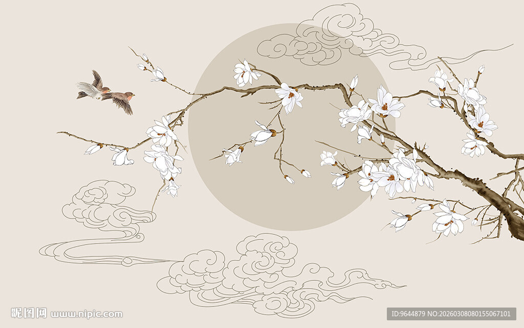 花鸟祥云背景墙
