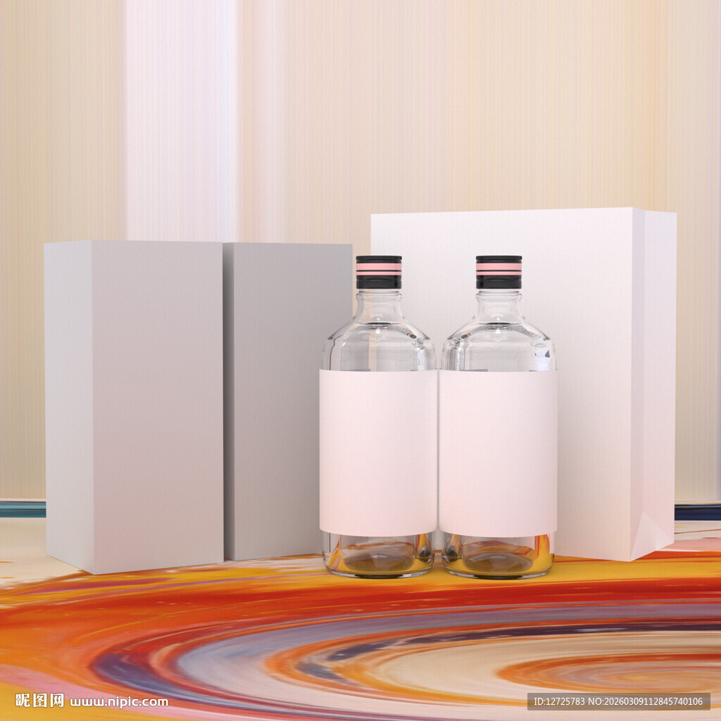 玻璃酒瓶样机 礼盒装