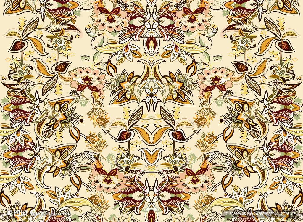 复古花卉图案纺织品纹理