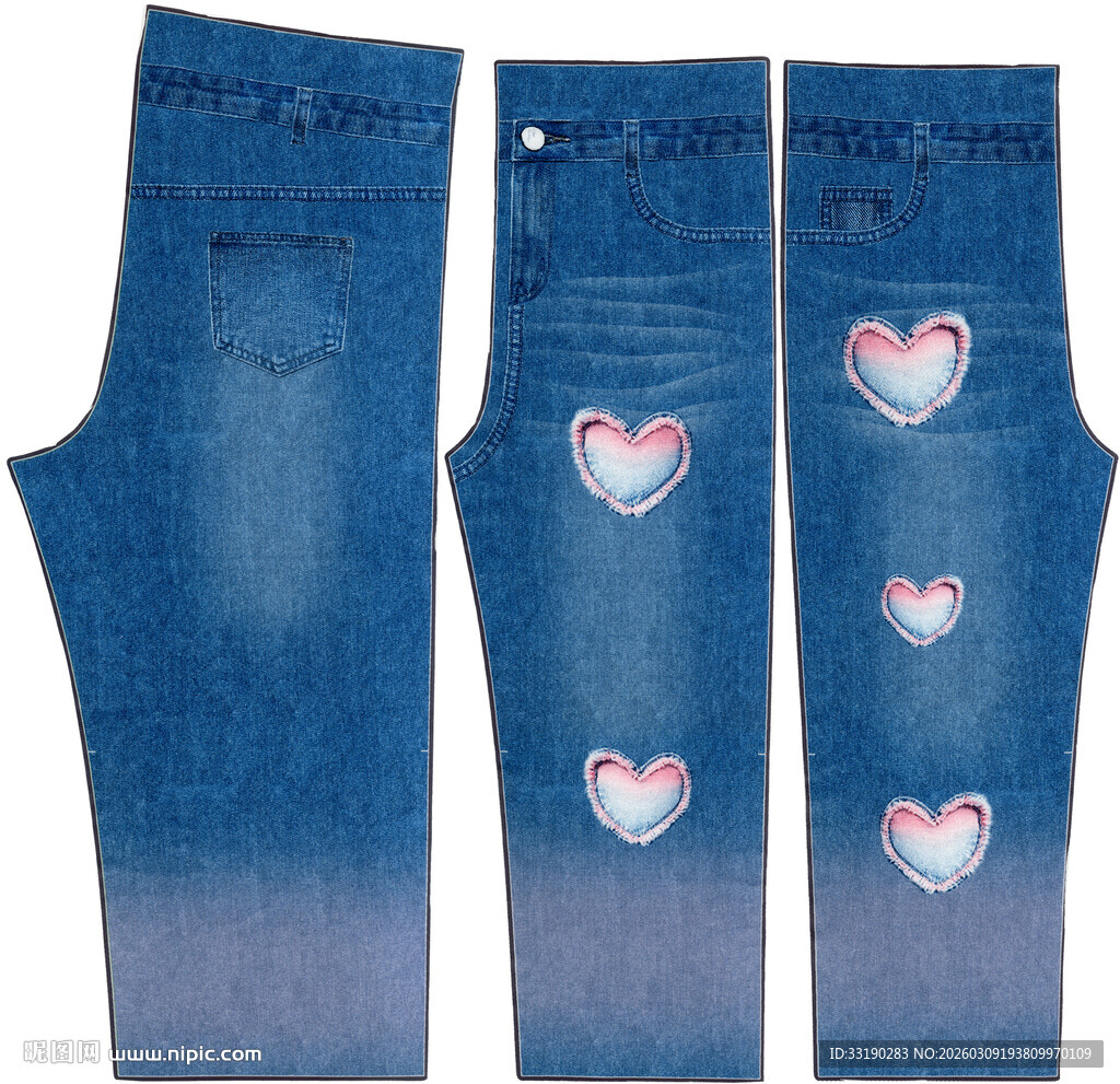 爱心装饰牛仔长裤
