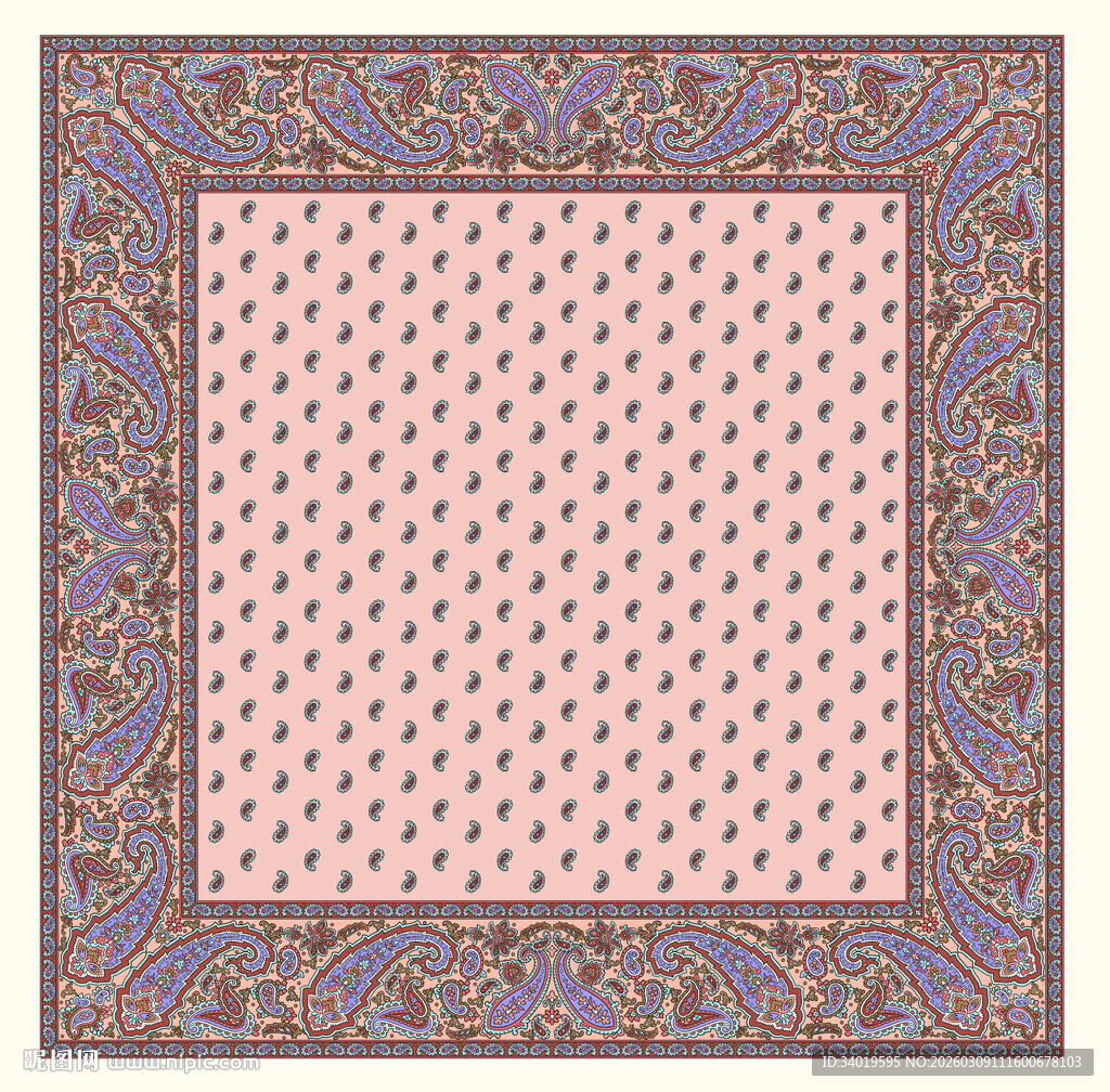 复古花纹方形图案丝巾