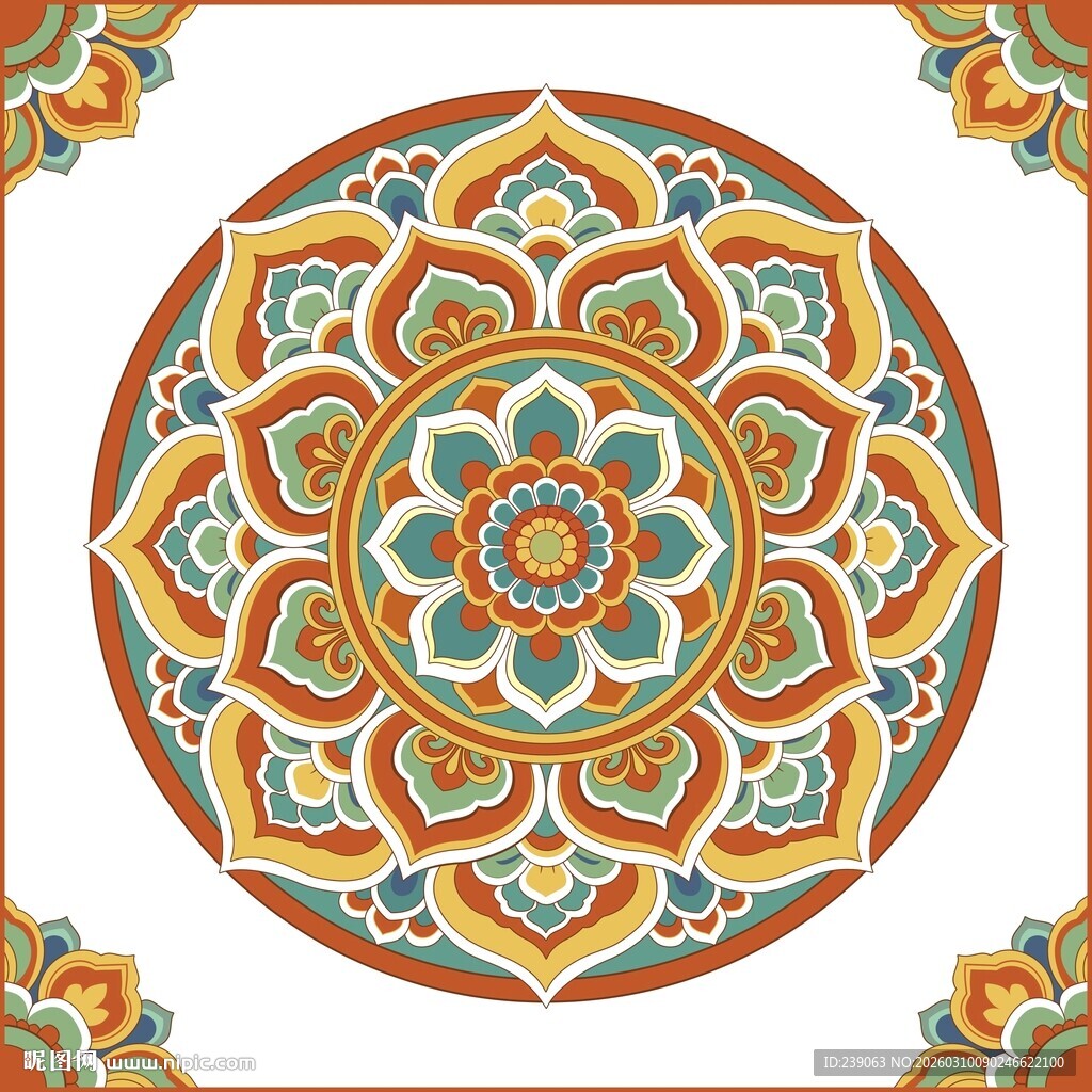 精美传统曼陀罗花纹图案