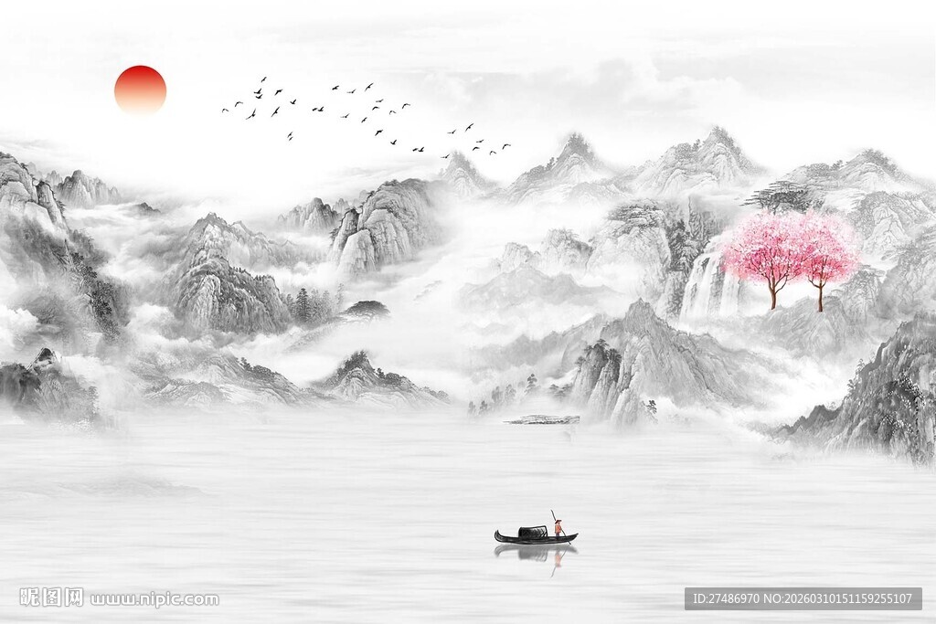 新中式意境古典水墨风水风景画