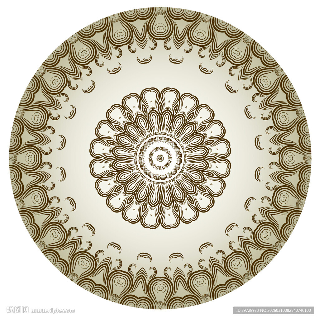 圆形复古花纹装饰图案
