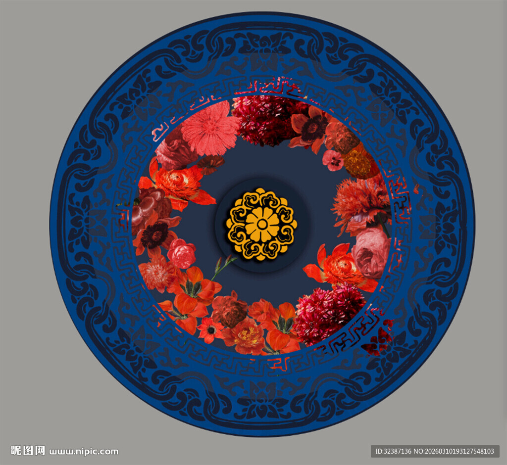 富贵繁华圆形花卉图案装饰设计