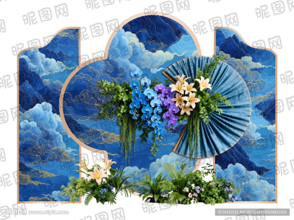 国风中式蓝色美陈场景布置可放大