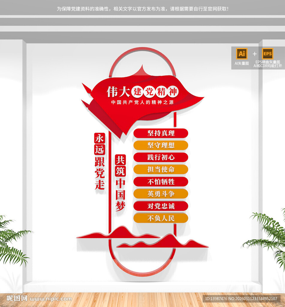 伟大建党精神竖版文化墙