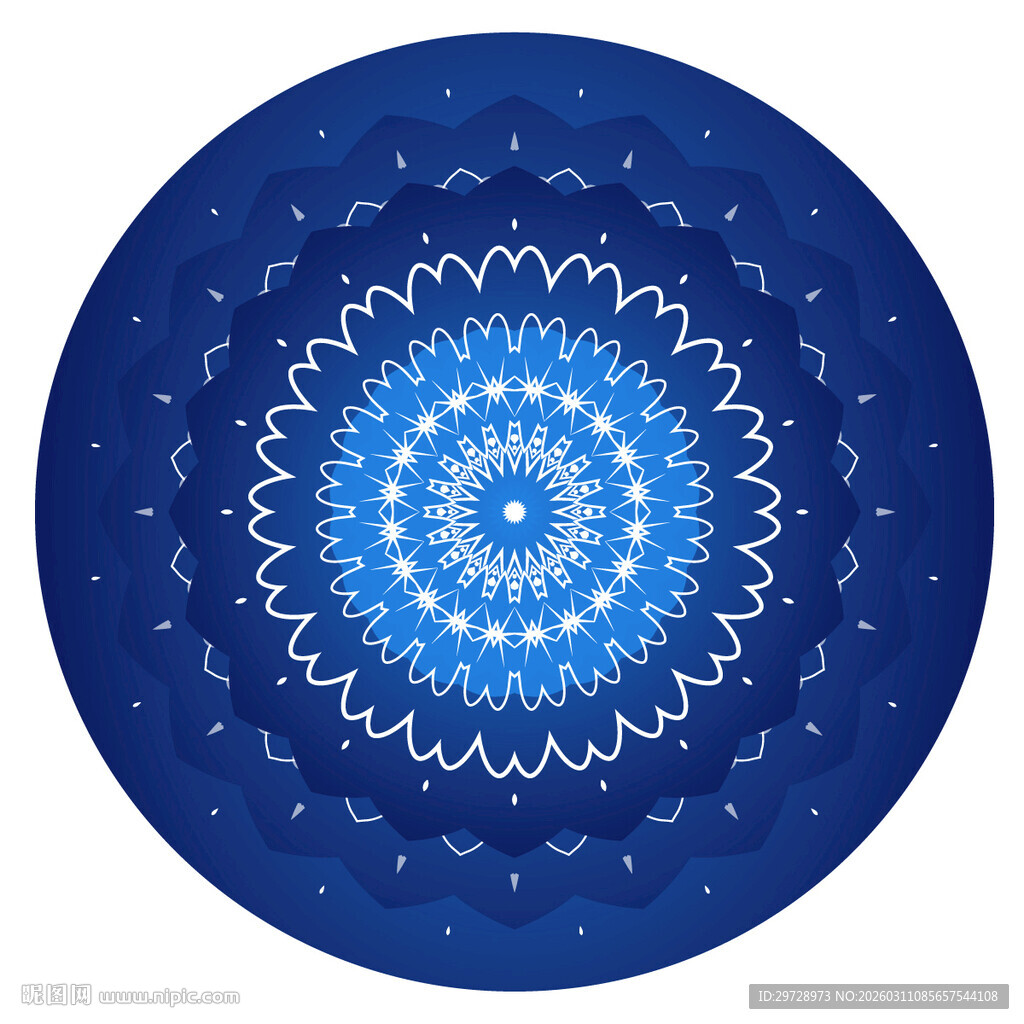 圆形蓝色花纹图案