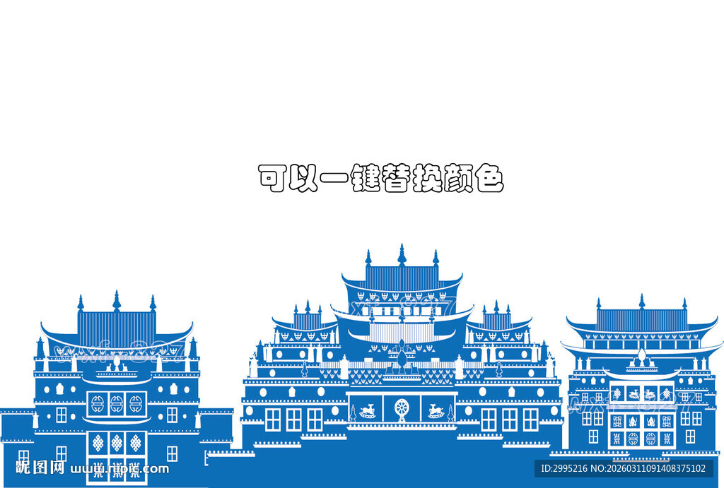 香格里拉地标松赞林寺矢量图