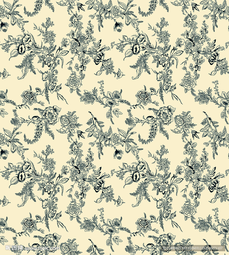 复古蓝白花纹图案背景