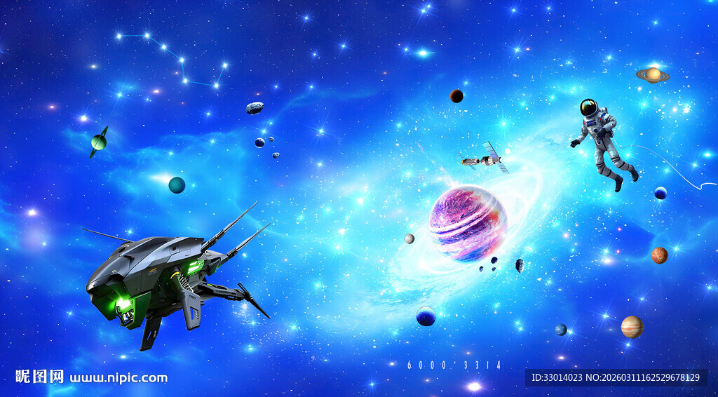 太空飞船与宇航员奇幻场景