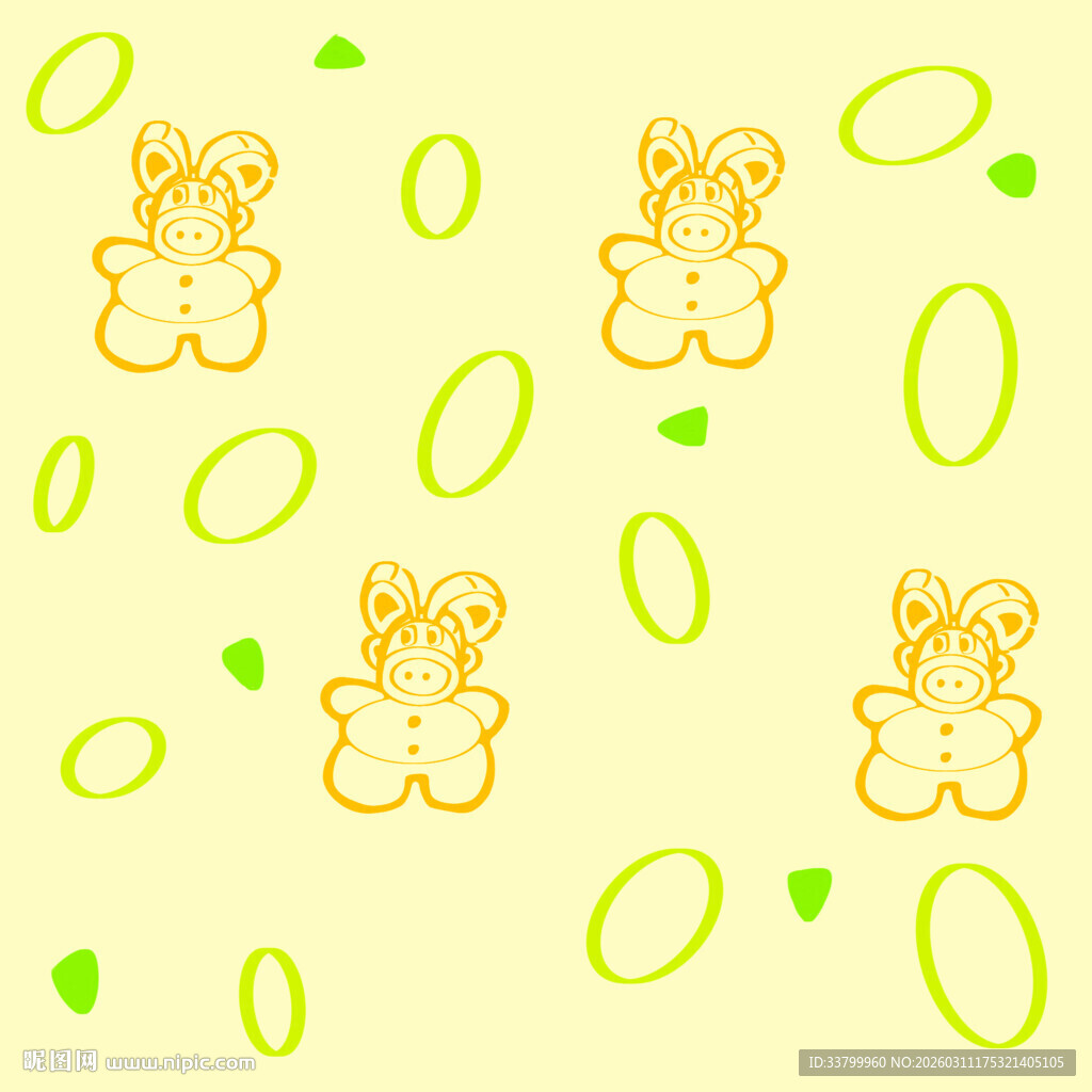 可爱小兔与椭圆图案背景