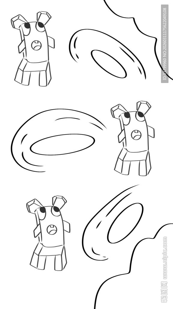 卡通机器人与圆形图案线条