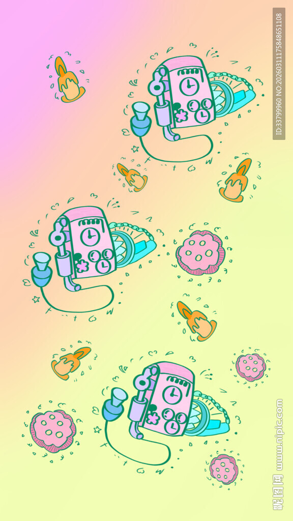 梦幻多彩卡通收音机与装饰元素