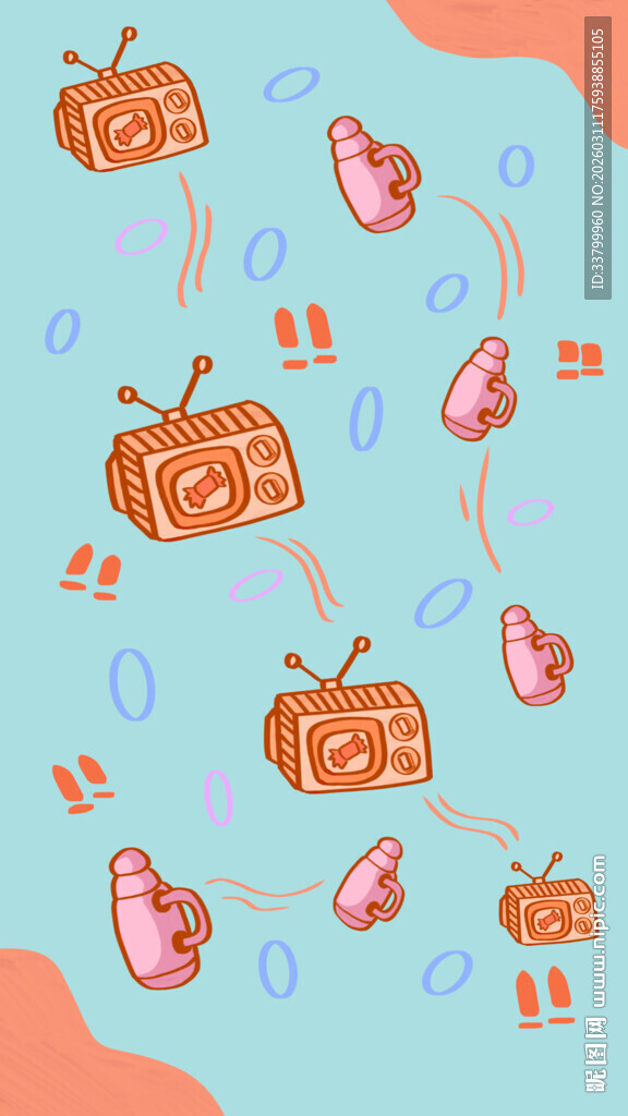 复古电视与暖壶背景图案