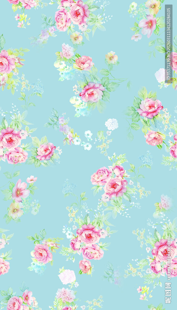 浅蓝色底粉色花卉图案