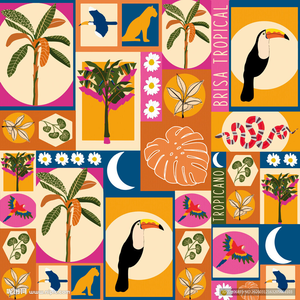 热带风情图案 多彩动植物