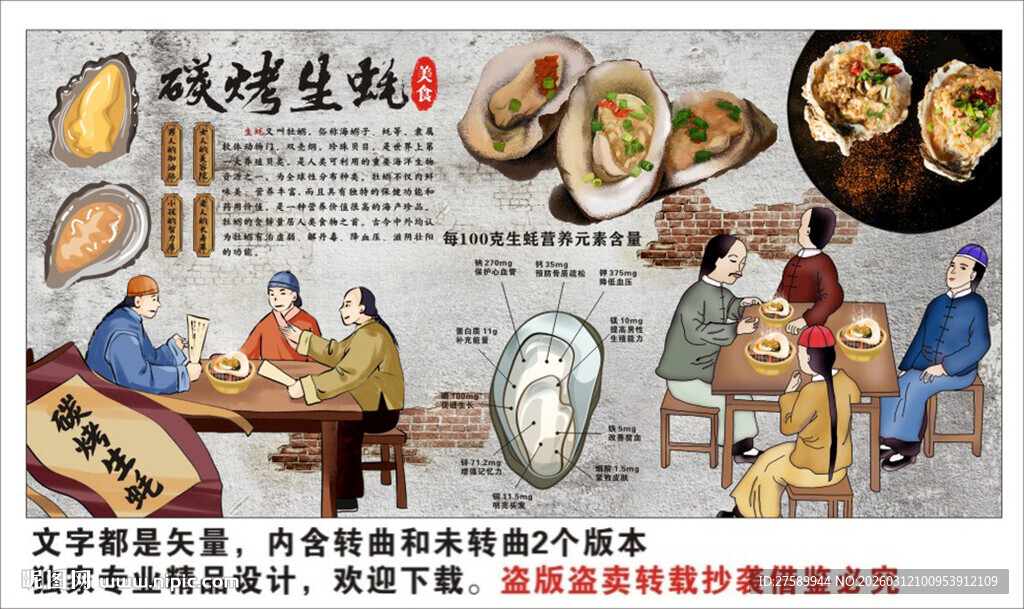 烤生蚝背景墙装饰画
