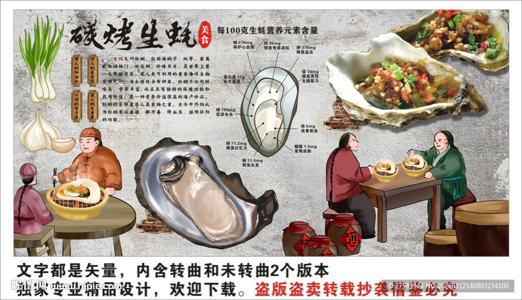 烤生蚝背景墙装饰画