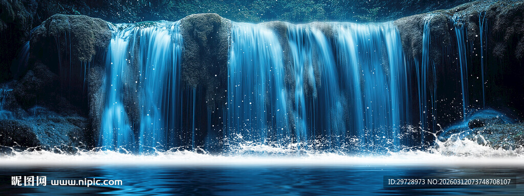 蓝色瀑布背景墙