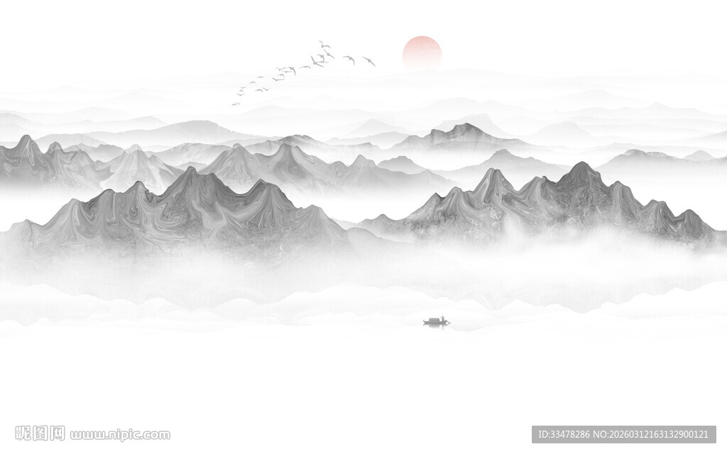 中国风意境水墨山水风景电视墙