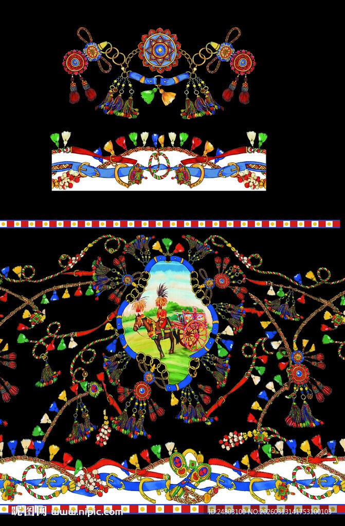 传统民族风彩色刺绣图案