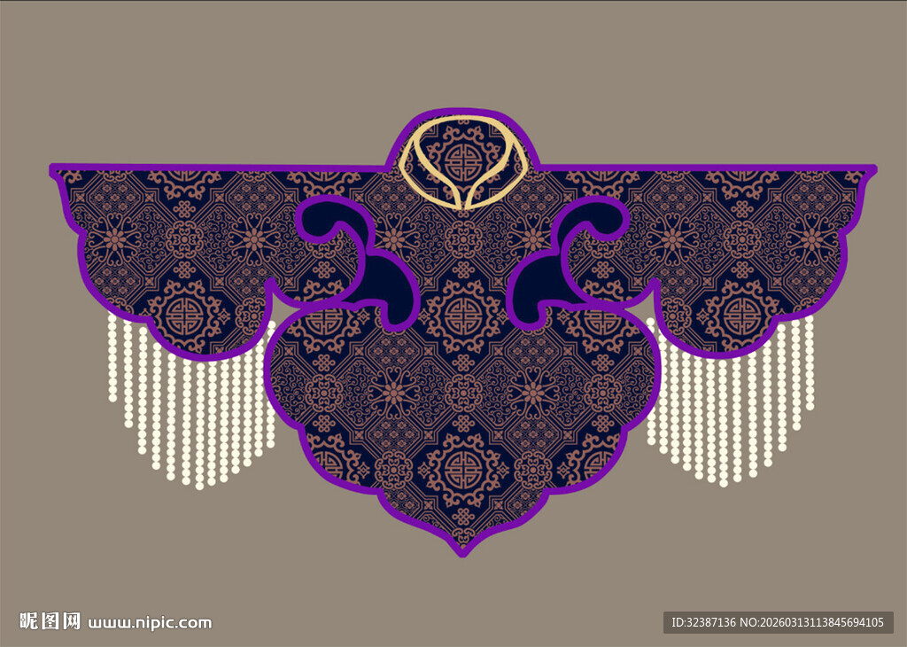 云肩紫色精美刺绣花边图案