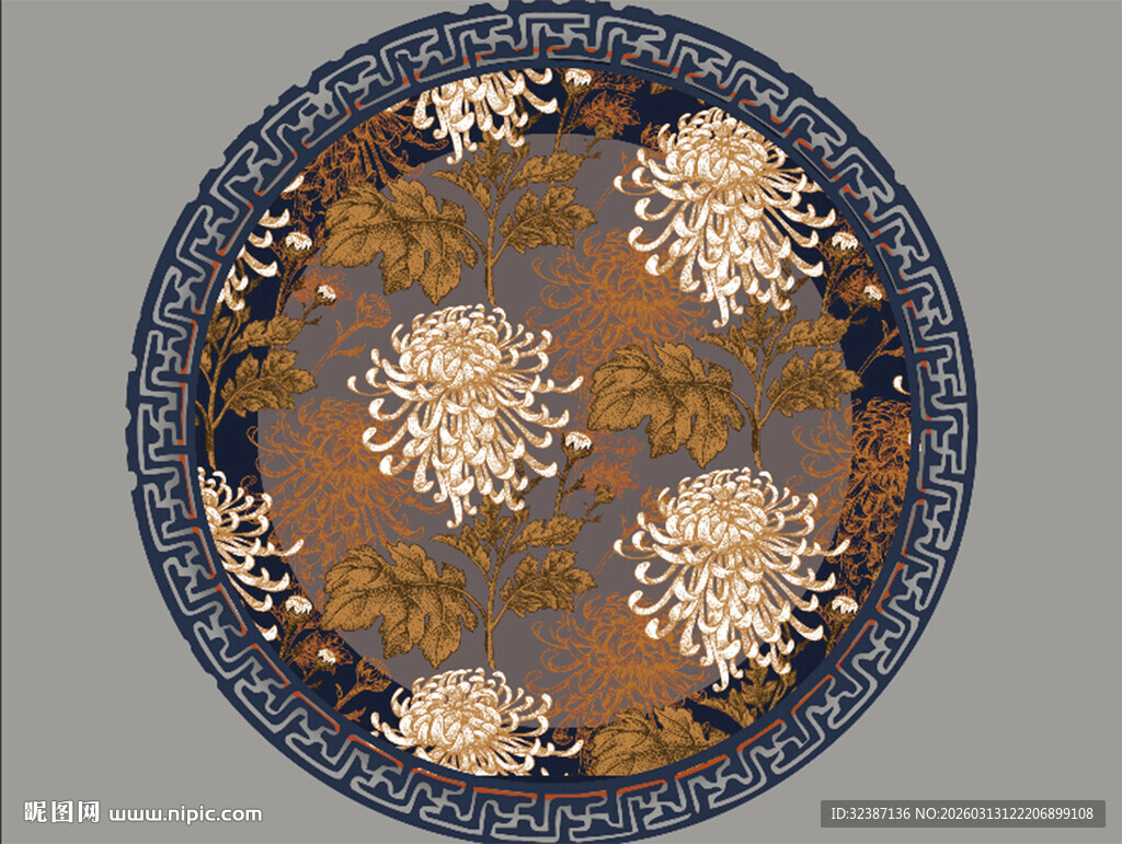 中式古典花卉纹圆形图案