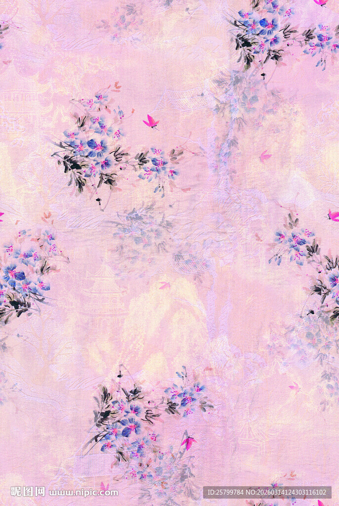 梦幻粉色花卉纹理图案