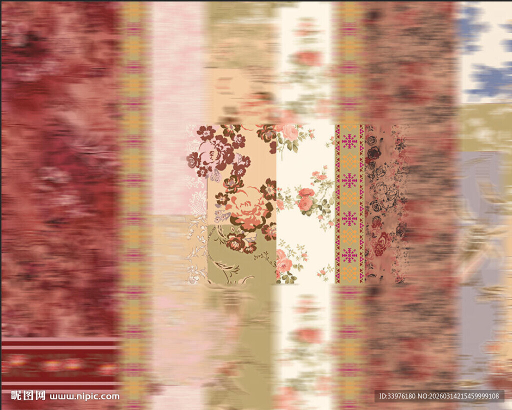 复古花卉拼接图案布料纹理