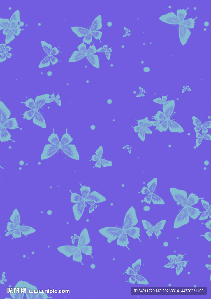 紫色背景上的梦幻蝴蝶群