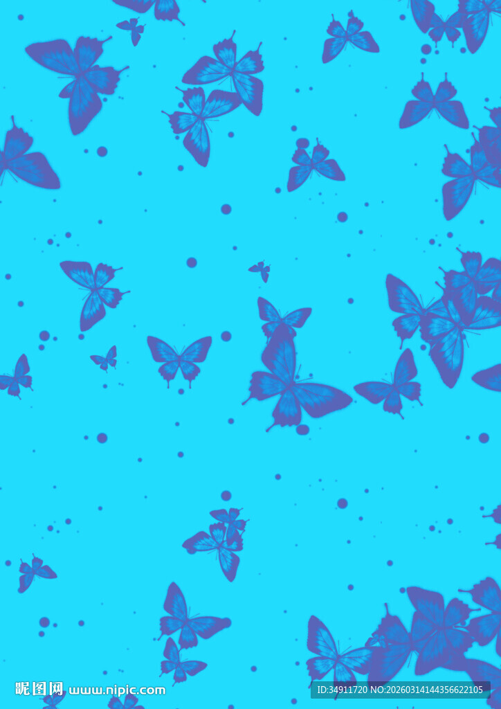 蓝色背景上的梦幻蝴蝶图案