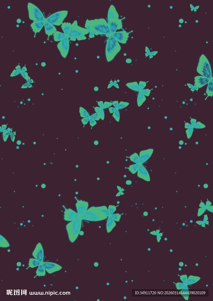 梦幻蓝绿蝴蝶深色背景图