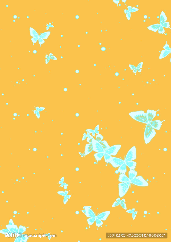 橙底蓝蝶梦幻背景图