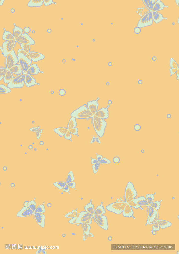 淡黄色底浅蓝色蝴蝶图案