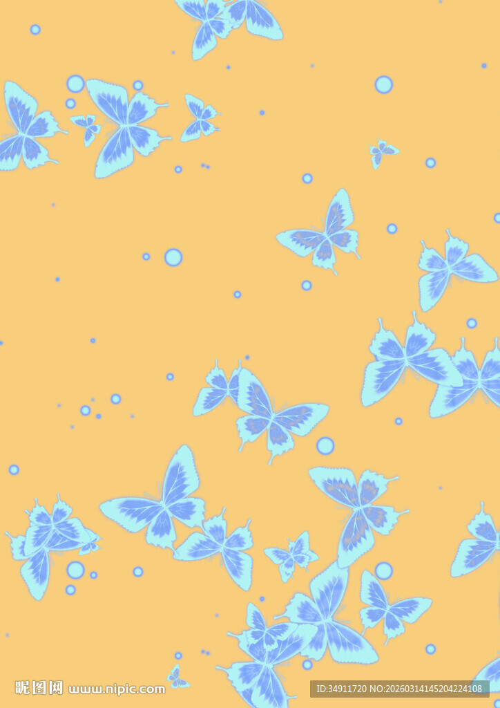 橙色背景蓝色蝴蝶抽象图案