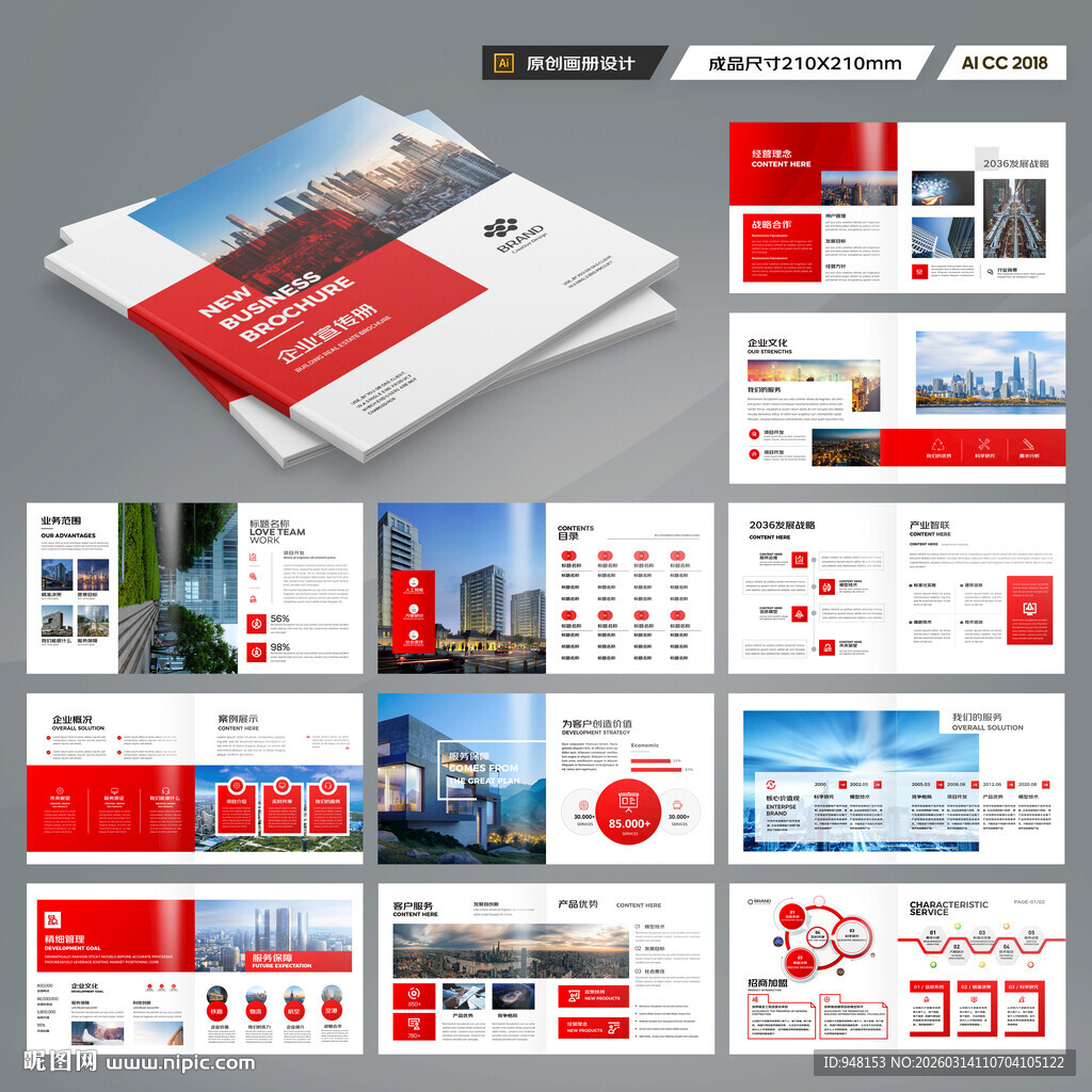 方形大气红色画册