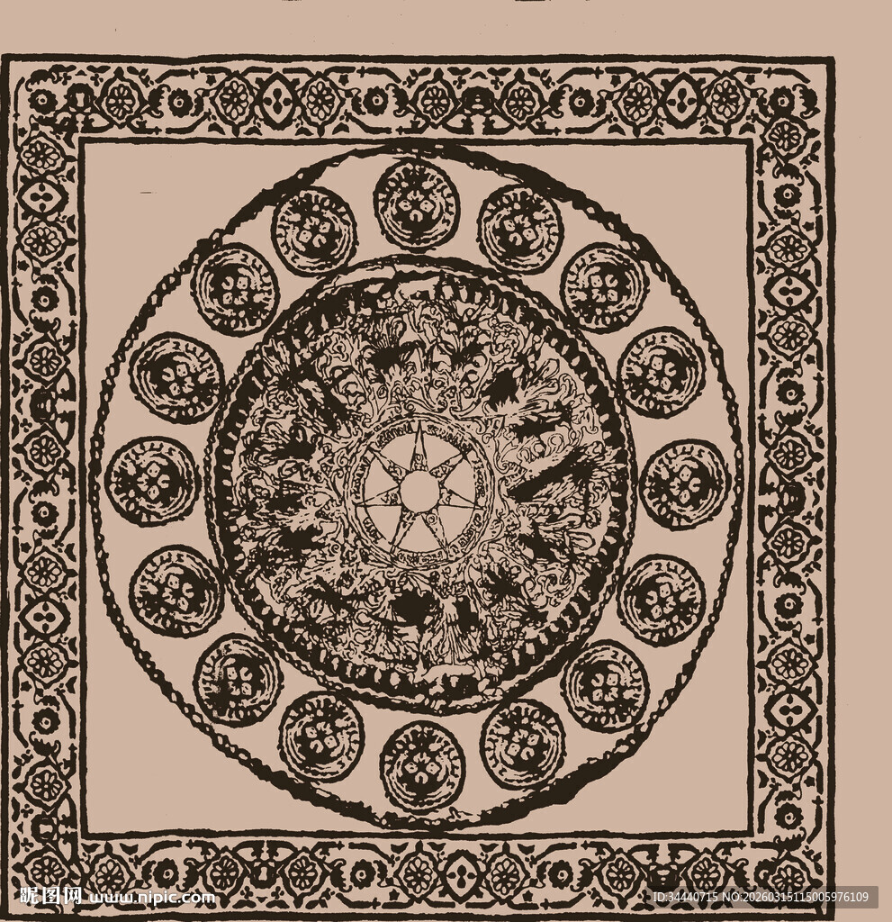 复古圆形花纹装饰图案  