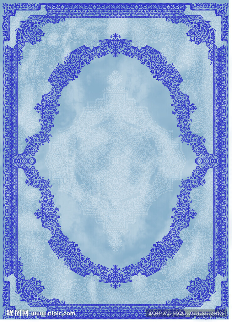 蓝色花纹方形装饰图案