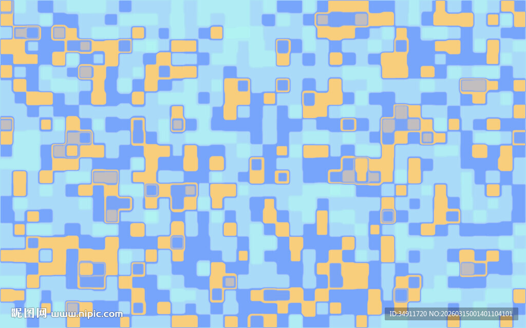 蓝黄像素风抽象图案背景