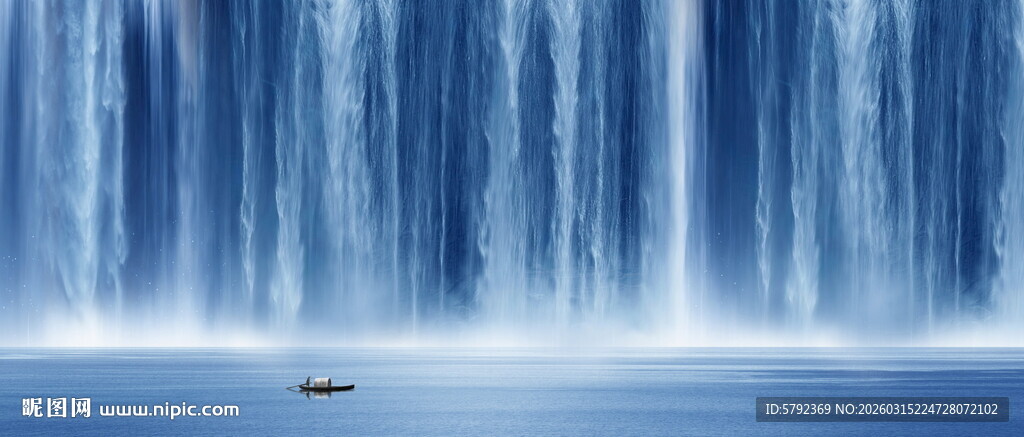 蓝色瀑布山水画