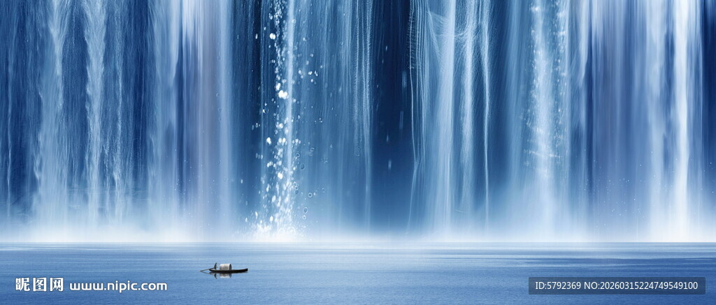 流水生财瀑布背景墙