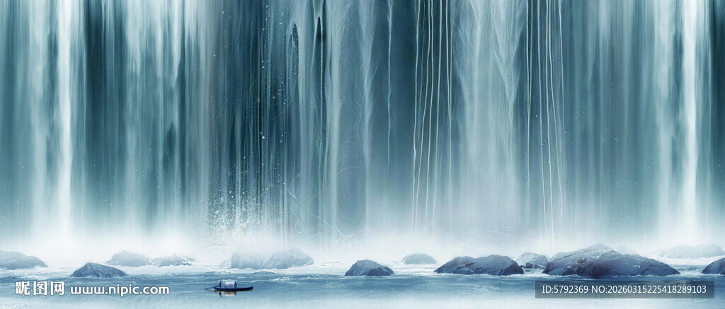 高山流水瀑布山水图