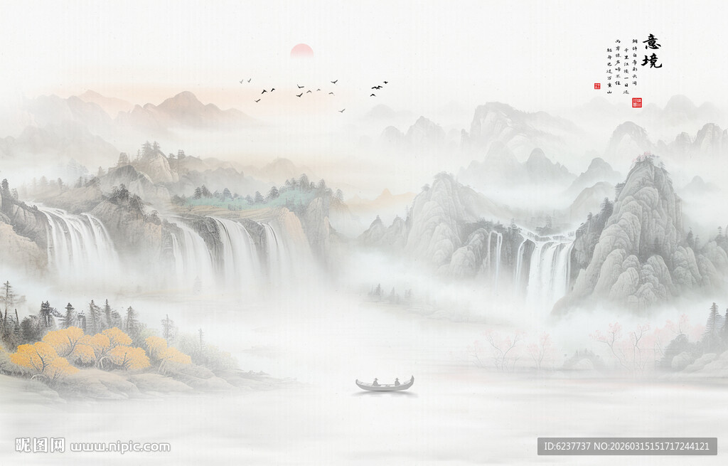 禅意水墨山水画